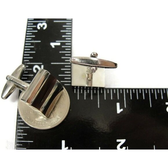 Silver Tone Black Cufflinks Shirt Formal Wedding Accessories Tux Vintage IOB - Picture 7 of 16